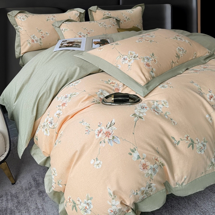 91家纺网 家纺一手货源 找家纺 朵希曼 2026新款全棉大宽边拼角磨毛四件套 朵缇桔