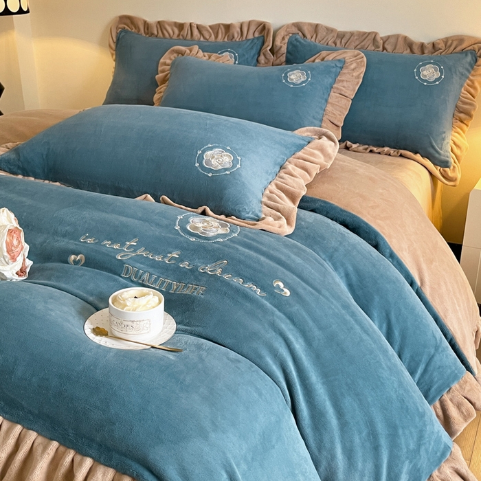 91家纺网 家纺一手货源 找家纺 （总）露梦家纺 2025新款A类双面木耳花边加厚保暖牛奶绒刺绣款四件套-繁花系列（提供买家秀）