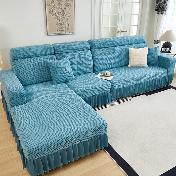 91家纺网 家纺一手货源 找家纺 （总）2024新款加厚高弹拉花绒全包防尘沙发套罩-清韵系列