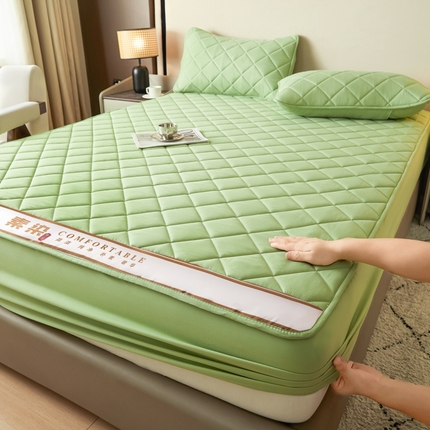 91家纺网 家纺一手货源 找家纺 福来临家纺 2025新款A类亲肤夹棉床笠-素染 素染-薄荷绿