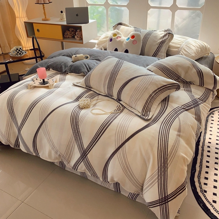 91家纺网 家纺一手货源 找家纺 莱豫家纺 2024新款牛奶绒印花四件套 莱茵河灰