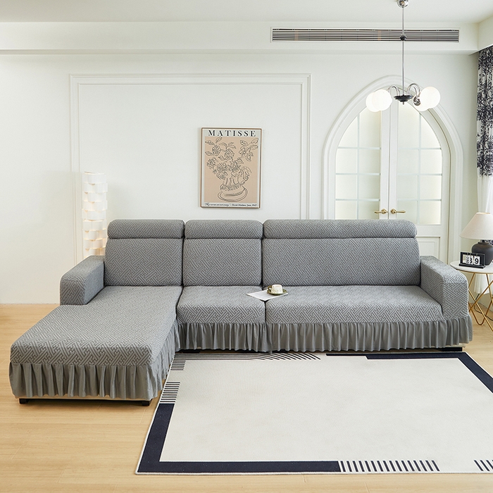 91家纺网 家纺一手货源 找家纺 2024新款加厚高弹拉花绒全包防尘沙发套罩-清韵系列 深灰