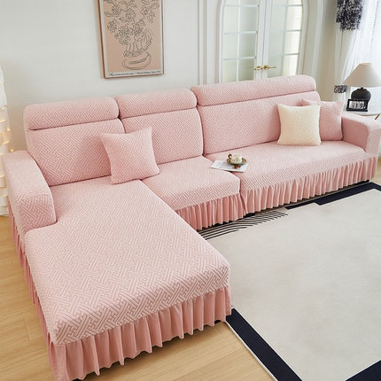 91家纺网 家纺一手货源 找家纺 2024新款加厚高弹拉花绒全包防尘沙发套罩-清韵系列 藕粉