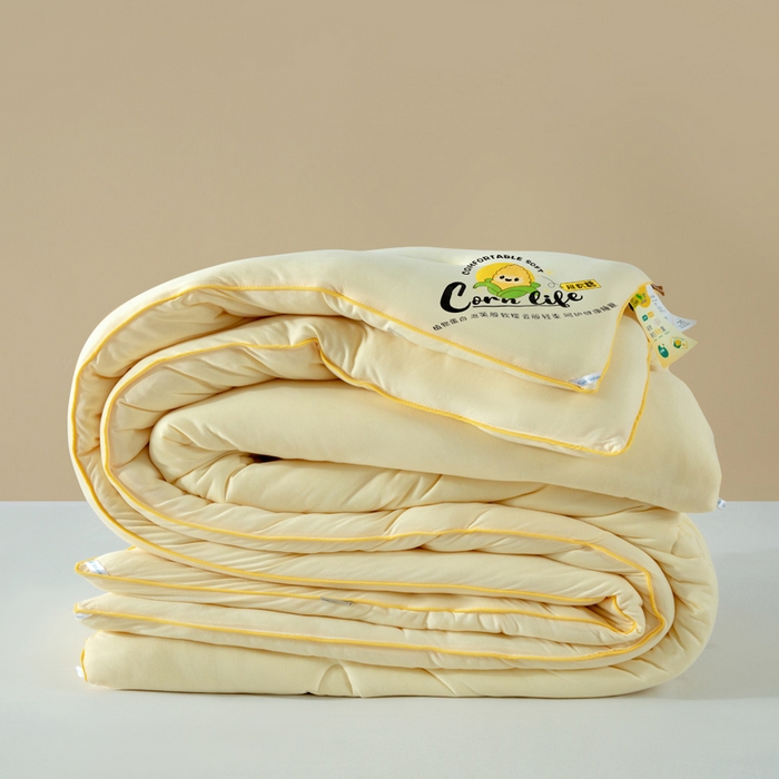91家纺网 家纺一手货源 找家纺 慕尚家纺 2025新款玉米纤维针织棉被 玉米黄