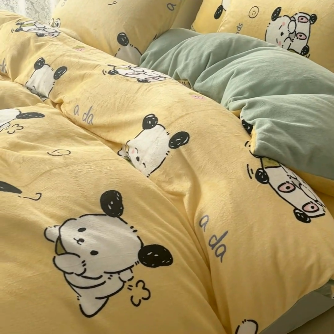 91家纺网 家纺一手货源 找家纺 乐居坊 2024新款高克重牛奶绒印花保暖四件套 调皮狗