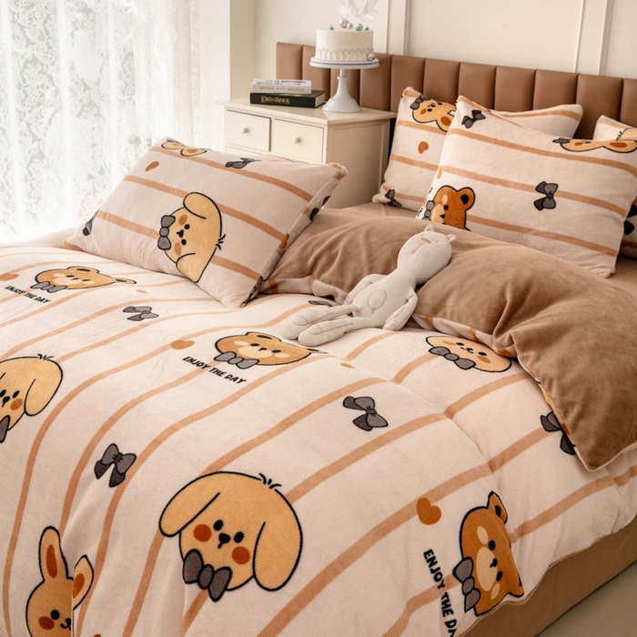 91家纺网 家纺一手货源 找家纺 乐居坊 2024新款高克重牛奶绒印花保暖四件套 绅士伙伴