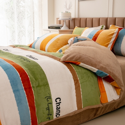 乐居坊 2024新款高克重牛奶绒印花保暖四件套 摩登生活