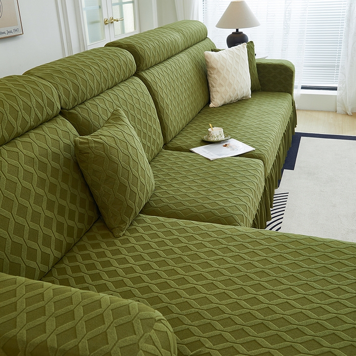 91家纺网 家纺一手货源 找家纺 （总）2024新款加厚高弹拉花绒全包防尘沙发套罩-菱形格系列