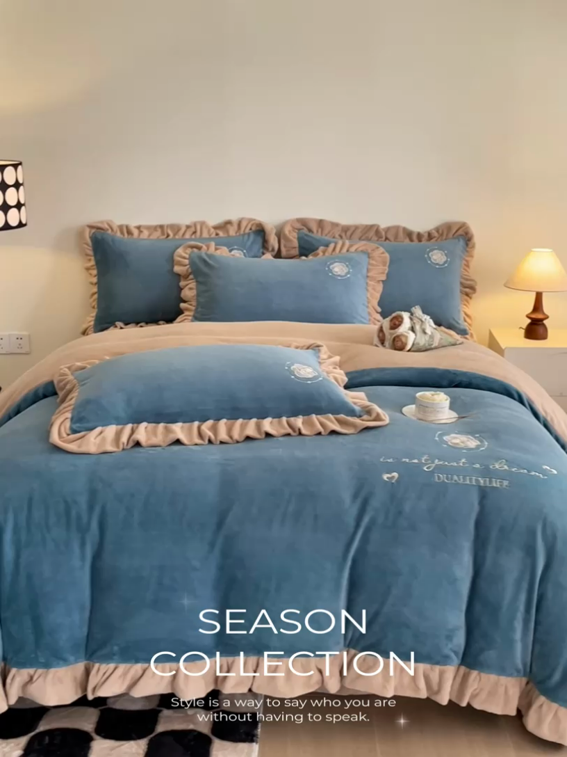 91家纺网 家纺一手货源 找家纺 （总）露梦家纺 2025新款A类双面木耳花边加厚保暖牛奶绒刺绣款四件套-繁花系列（提供买家秀）