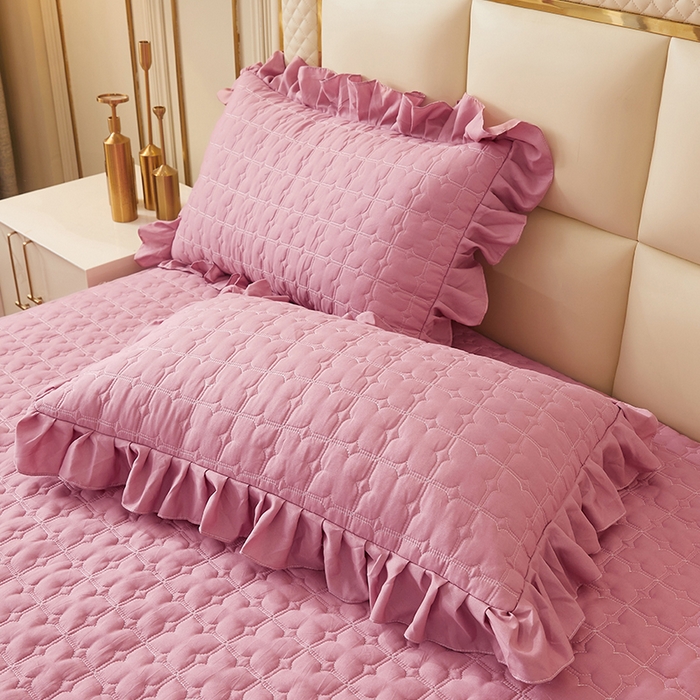 91家纺网 家纺一手货源 找家纺 锦逸家居 2024新款可拆卸包边夹棉磨毛花边两用床裙床笠两用-优雅 优雅-豆沙粉