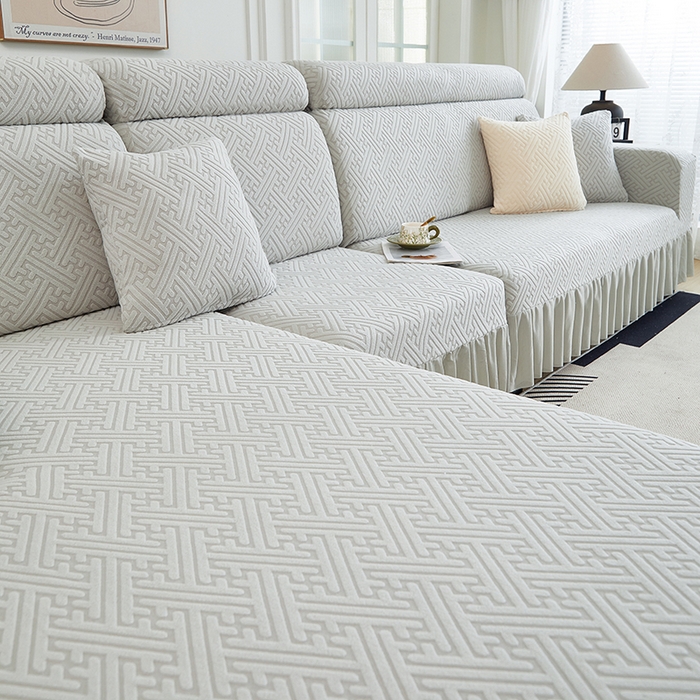 91家纺网 家纺一手货源 找家纺 2024新款加厚高弹拉花绒全包防尘沙发套罩-清韵系列 银灰