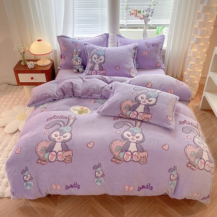 91家纺网 家纺一手货源 找家纺 妖妖家纺 2024新款加厚雪花绒印花单品三件套四件套 星戴兔兔