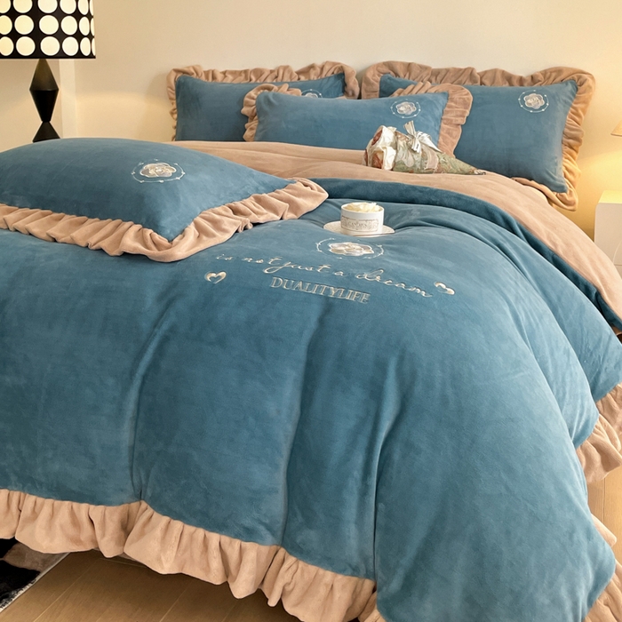 91家纺网 家纺一手货源 找家纺 （总）露梦家纺 2025新款A类双面木耳花边加厚保暖牛奶绒刺绣款四件套-繁花系列（提供买家秀）