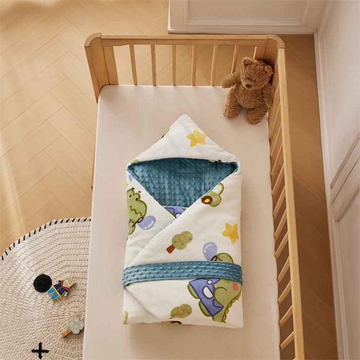 91家纺网 家纺一手货源 找家纺 2024新款牛奶绒豆豆绒婴儿可拆式抱被 抱被-泡泡龙龙