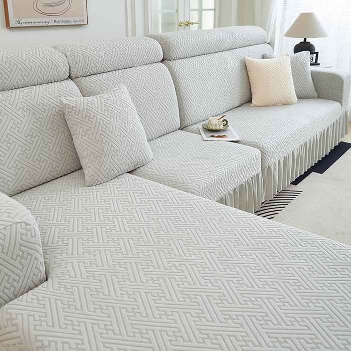 91家纺网 家纺一手货源 找家纺 2024新款加厚高弹拉花绒全包防尘沙发套罩-清韵系列 银灰