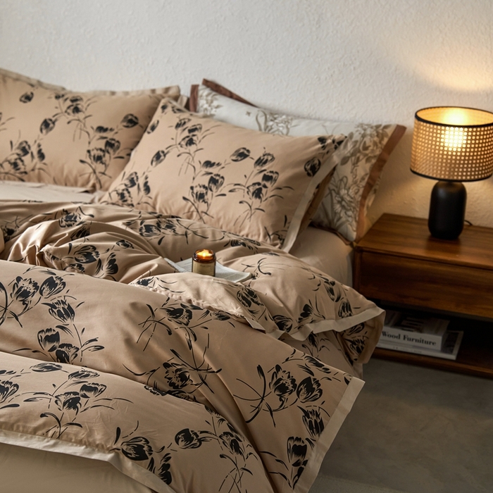 91家纺网 家纺一手货源 找家纺 时年家纺 2024新款全棉印花飞边款四件套（充值会员享优惠） 与墨