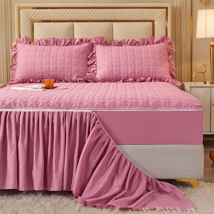 91家纺网 家纺一手货源 找家纺 （总）锦逸家居 2024新款可拆卸包边夹棉磨毛花边两用床裙床笠两用-优雅