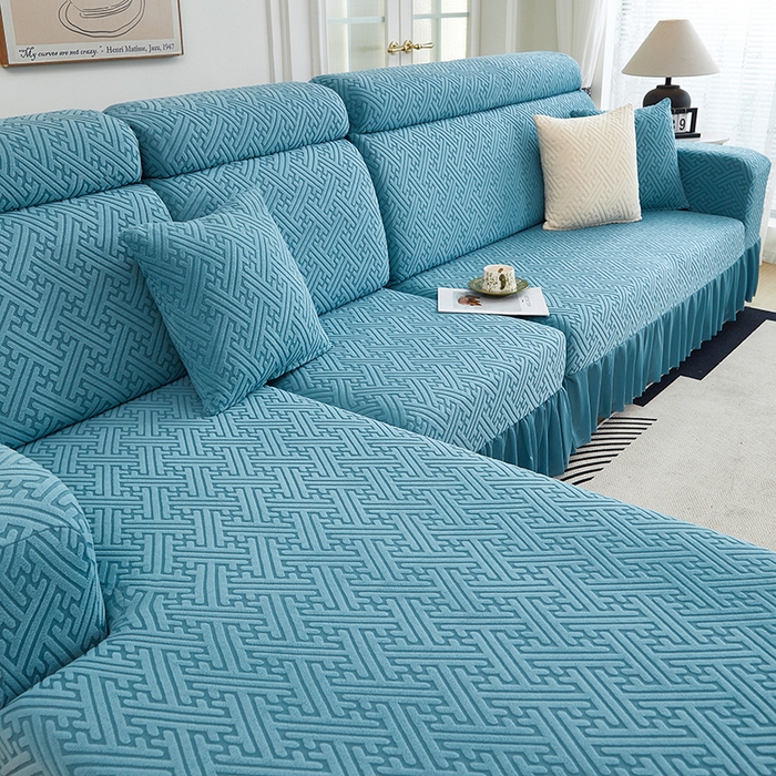 91家纺网 家纺一手货源 找家纺 （总）2024新款加厚高弹拉花绒全包防尘沙发套罩-清韵系列