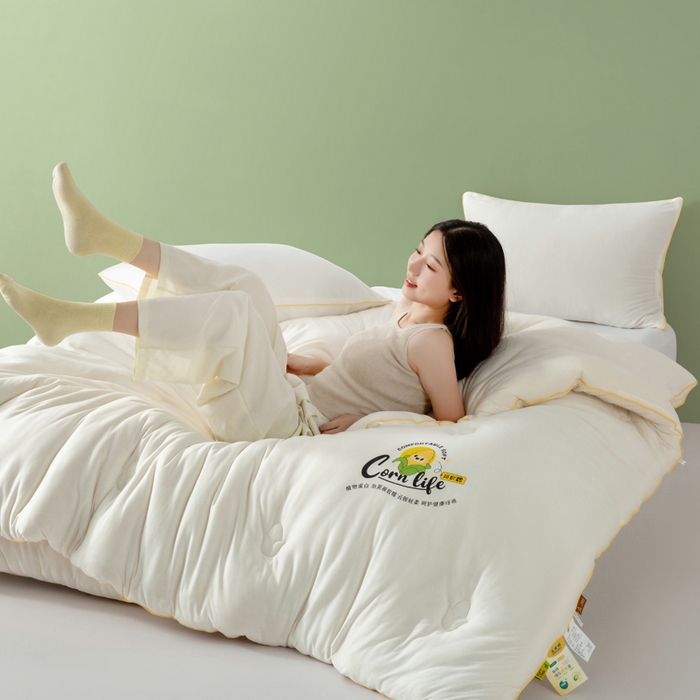 91家纺网 家纺一手货源 找家纺 慕尚家纺 2025新款玉米纤维针织棉被 玉米白