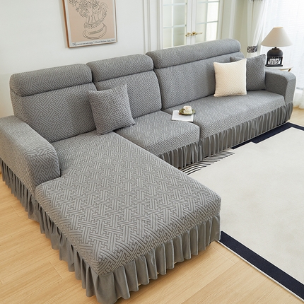 91家纺网 家纺一手货源 找家纺 2024新款加厚高弹拉花绒全包防尘沙发套罩-清韵系列 深灰