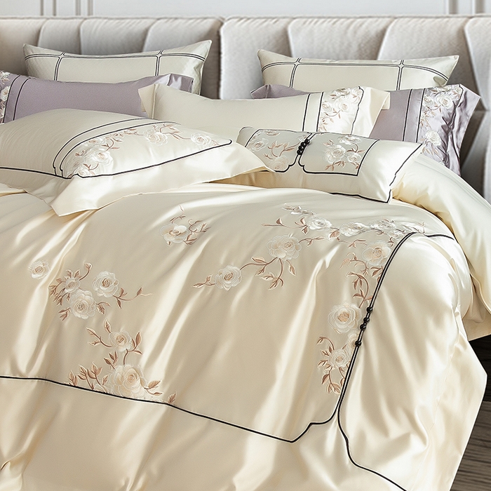 91家纺网 家纺一手货源 找家纺 （总）2024新款亲肤舒适时尚轻奢四件套--幸福里-奶昔白