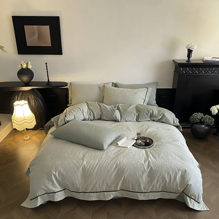 91家纺网 家纺一手货源 找家纺 （总）玉宇阁 2024新款色织空气大提花磨毛四件套-云柔漫步