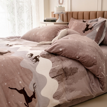 乐居坊 2024新款高克重牛奶绒印花保暖四件套 星空鹿