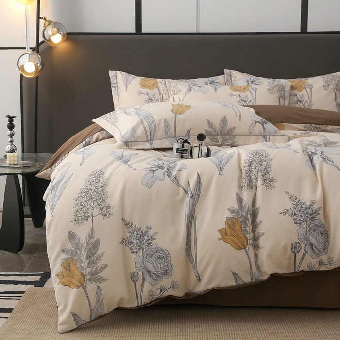 91家纺网 家纺一手货源 找家纺 大吉  2024新款加厚喷气全棉磨毛被套 花叶