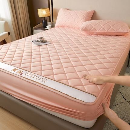 91家纺网 家纺一手货源 找家纺 福来临家纺 2025新款A类亲肤夹棉床笠-素染 素染-粉色