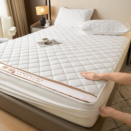 91家纺网 家纺一手货源 找家纺 福来临家纺 2025新款A类亲肤夹棉床笠-素染 素染-珍珠白