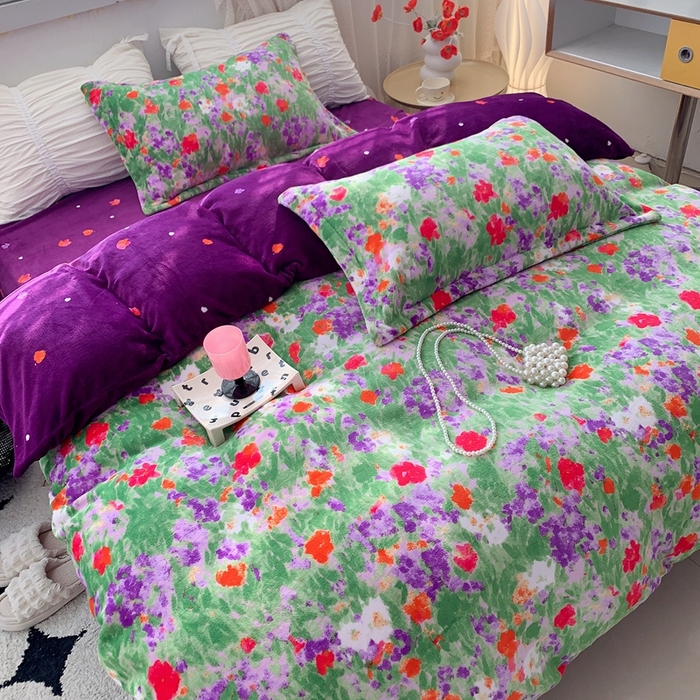 91家纺网 家纺一手货源 找家纺 莱豫家纺 2024新款牛奶绒印花四件套 绿野仙踪紫