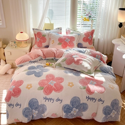 妖妖家纺 2024新款加厚雪花绒印花单品三件套四件套 町香