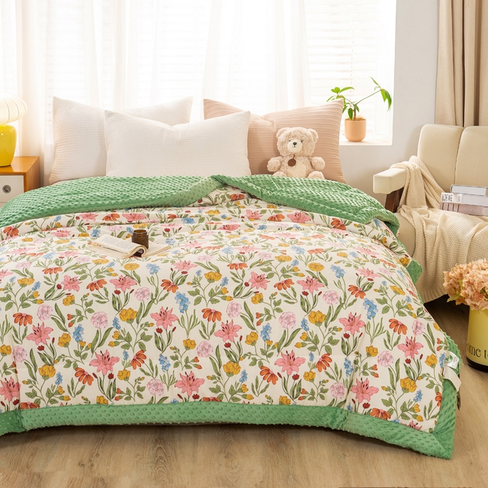 91家纺网 家纺一手货源 找家纺 锦鹭被业  2024款A类全棉纯棉豆豆被春秋空调夏凉加厚冬被子一览芳华-绿