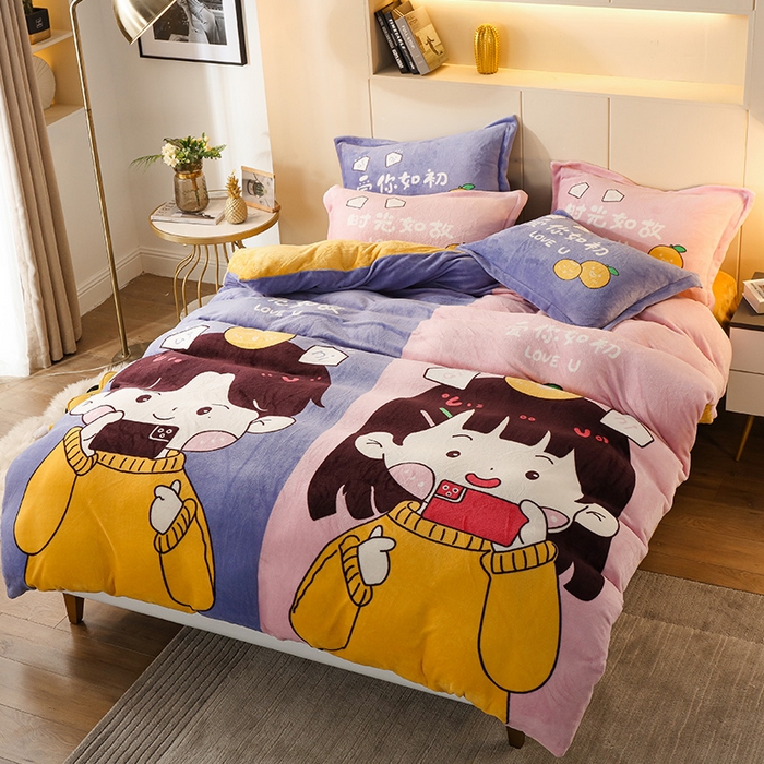 91家纺网 家纺一手货源 找家纺 凡客 2024新款牛奶绒大版印花四件套 初恋