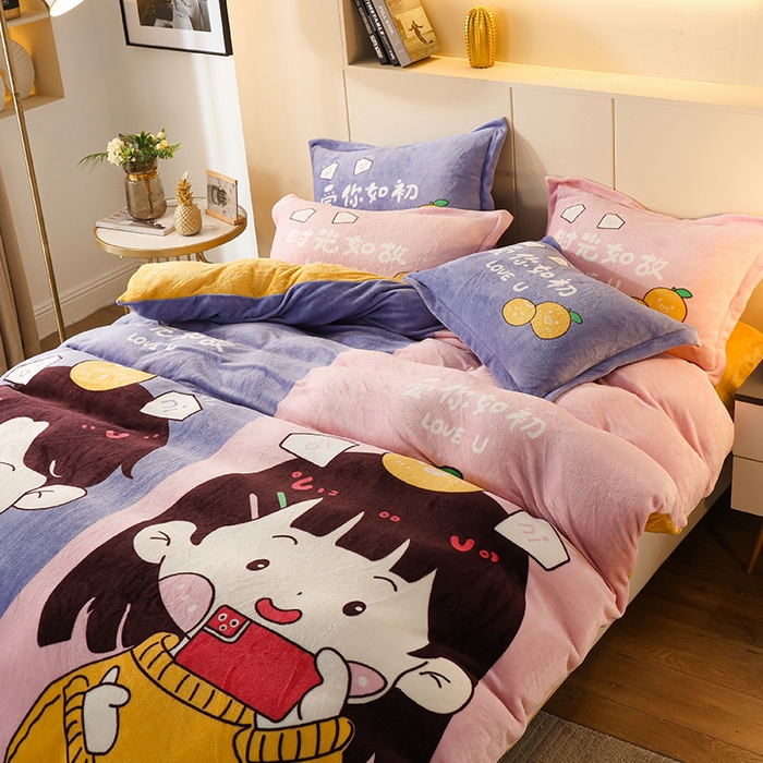 91家纺网 家纺一手货源 找家纺 凡客 2024新款牛奶绒大版印花四件套 初恋