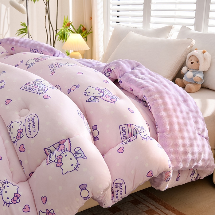 91家纺网 家纺一手货源 找家纺 艾兜坊 2024新款A类针织棉兔毛绒被冬被春秋被被芯被子 凯蒂猫-朵朵