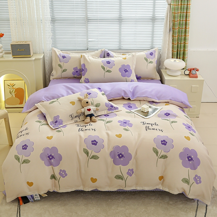 91家纺网 家纺一手货源 找家纺 友承 2025新款亲肤磨毛植物羊绒印花四件套 初夏桔紫