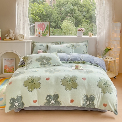 91家纺网 家纺一手货源 找家纺 （总）卢赛尔 2024新款5D雪花绒加厚保暖双面绒四件套