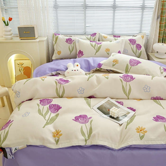 91家纺网 家纺一手货源 找家纺 友承 2025新款亲肤磨毛植物羊绒印花四件套 花之韵