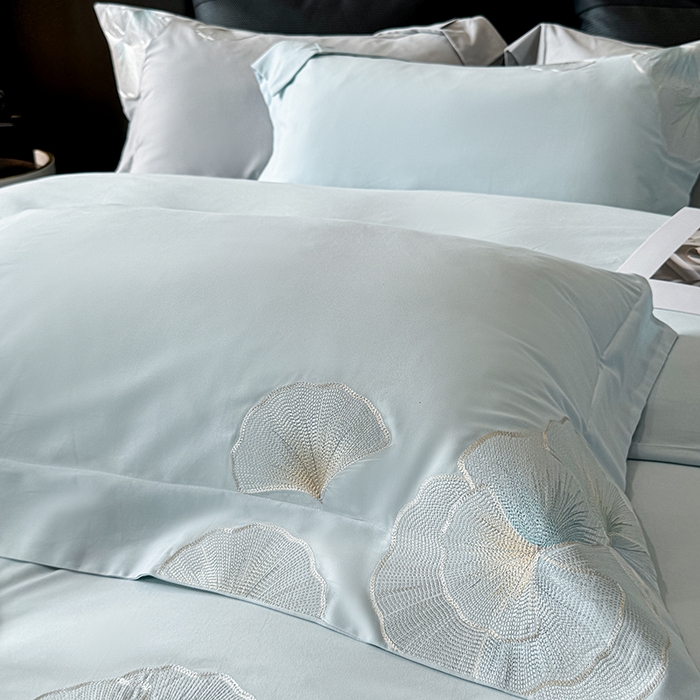 91家纺网 家纺一手货源 找家纺 沐白家居 2024新款100支长绒棉磨毛四件套 云思蓝