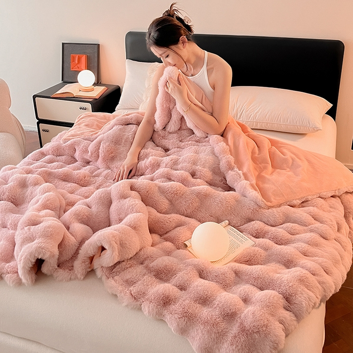 91家纺网 家纺一手货源 找家纺 （总）2024新款A类法式高克重兔绒多功能毛毯被套双用盖毯