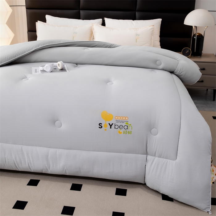 91家纺网 家纺一手货源 找家纺 爱来伊家纺 2024新款豆好鲜大豆纤维被加厚冬被春秋被子被芯子母被带子母扣 豆好鲜大豆被-浅灰