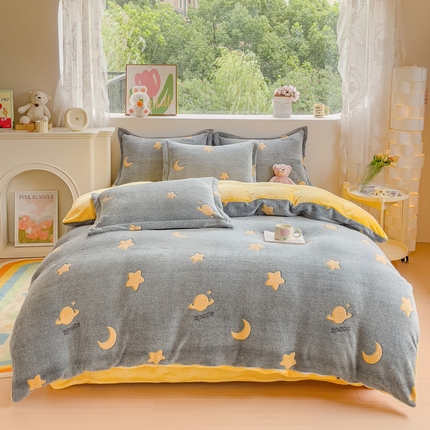 91家纺网 家纺一手货源 找家纺 （总）卢赛尔 2024新款5D雪花绒加厚保暖双面绒四件套