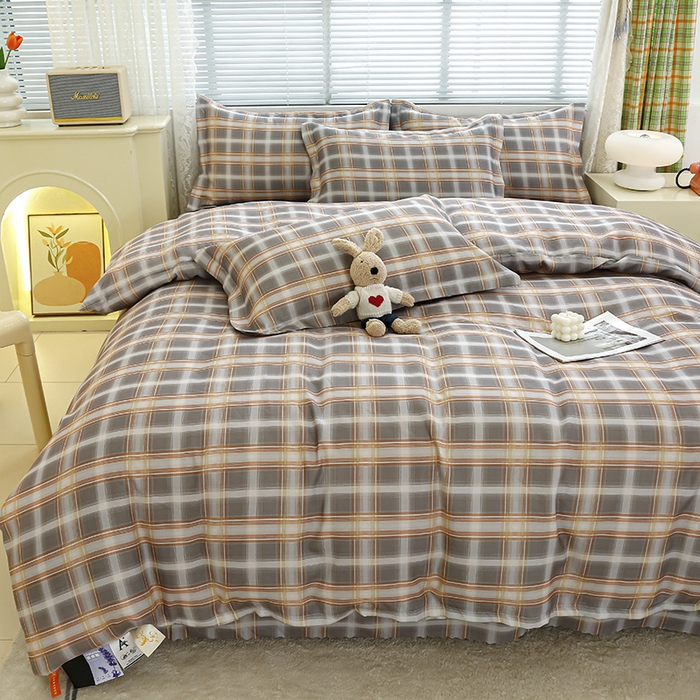 91家纺网 家纺一手货源 找家纺 友承 2025新款亲肤磨毛植物羊绒印花四件套 复古格子