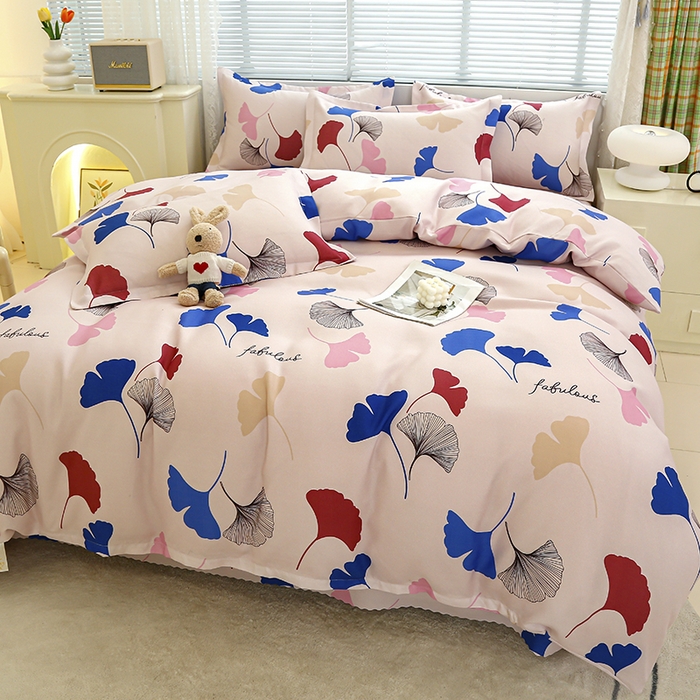 91家纺网 家纺一手货源 找家纺 友承 2025新款亲肤磨毛植物羊绒印花四件套 彩叶