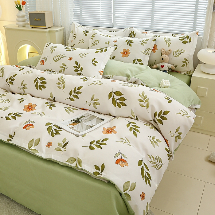 91家纺网 家纺一手货源 找家纺 友承 2025新款亲肤磨毛植物羊绒印花四件套 青柠薄荷