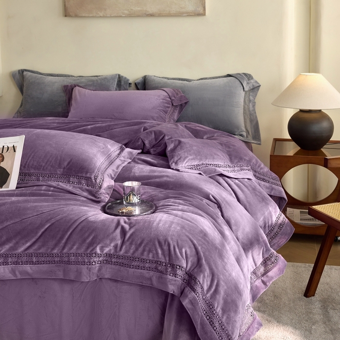 91家纺网 家纺一手货源 找家纺 时亿家居 2024新款300g婴肤绒四件套-梦系列 梦 凯莉紫