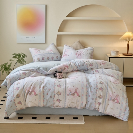 91家纺网 家纺一手货源 找家纺 （总）觅糖家纺 2024新款高克重牛奶绒印花四件套-系列二