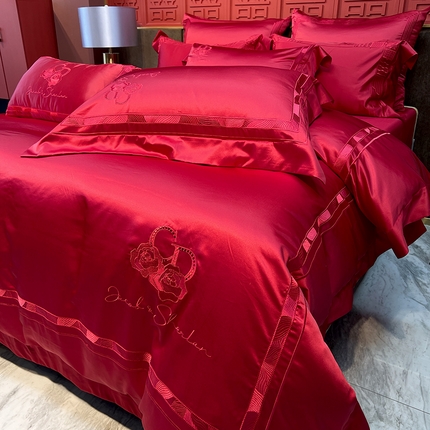 91家纺网 家纺一手货源 找家纺 （总）2024新款100支全棉高支密锦缎婚庆多件套