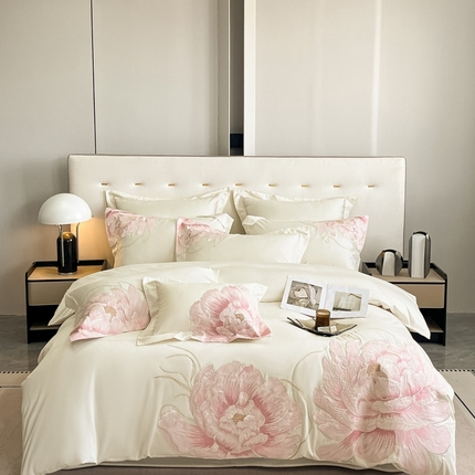 618家纺 2024新款A类60S100支长绒棉全棉纯棉四件套-花语系列 花语系列-奶昔白